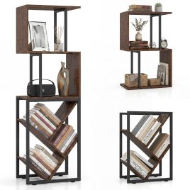 6-Tier Bookshelf with Open Display Shelves for Living Room-Rustic Brown
