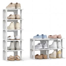 OVARA 6-Tier Stackable Shoe Rack Vertical Shoe Organizer for Small Spaces - White
