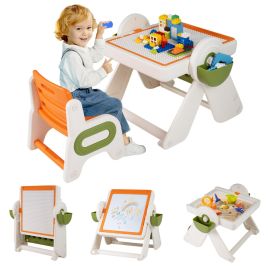 ZLORA 6-in-1 Multi-activity Children Table & Chair Folding Art Easel Set-Orange
