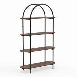 Arched Bookshelf 4-Tier Industrial Open Bookcase with Sturdy Metal Frame-Brown
