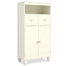 KVARO Bathroom Floor Storage Cabinet with Doors and Shelves-Beige