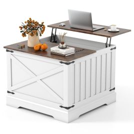 YAVOR 80cm Square Lift Top Coffee Table with Hidden Storage-Rustic Brown