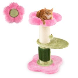 TELIX Flower Cat Tree 69cm Tall Kitten Tower with Hanging Ball-Pink