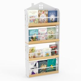 House-Shaped Kids Bookshelf 4-Tier Storage Rack-White