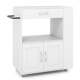 IVARA Kitchen Island Cart with Storage Rolling Kitchen Island on Wheels-White
