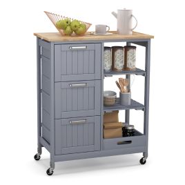 INXO Kitchen Island Rolling Cart Utility Cart on Lockable Wheels with 3 Drawers-Gray