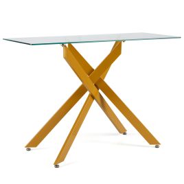 JORIN Modern Glass Console Table with Tempered Glass Top and Tubular Legs-Golden