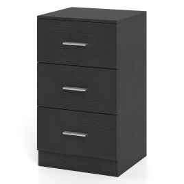 KLYRA Modern Bedside Table End Table with 3 Storage Drawers 2 Anti-tip Kits-Black