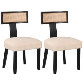 Set of 2 Dining Chairs Linen Fabric Upholstered Accent Chairs-Black