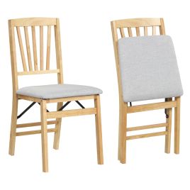 XYRA Set of 2 Folding Dining Chair with Rubber Wood Frame and Padded Seat-Light Grey