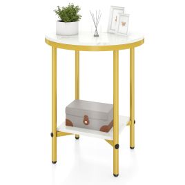 ZIVEN Round Side Table with Faux Marble Top-White