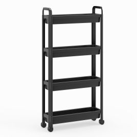 ORYON Slim Rolling Storage Cart 4-Tier Bathroom Organizer with Handles-Black