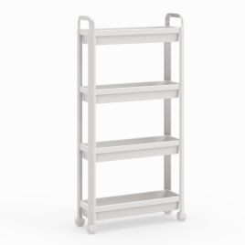ORYON Slim Rolling Storage Cart 4-Tier Bathroom Organizer with Handles-White