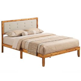 VLORA Solid Wood Bed Frame with Tufted Headboard-Full Size