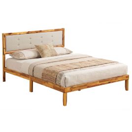 VLORA Solid Wood Bed Frame with Tufted Headboard-Queen Size