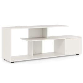 DAXO 3-Tier Asymmetrical Media Console Table with Storage Shelves and Cabinet-White