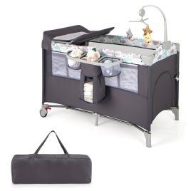 Toddler Bed - 5-In-1 Baby Bassinet Crib Bedside Sleeper Nursery Center-Grey