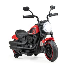 Battery Powered Motorbike with Training Wheels and Threaded Tires for Toddlers - Red