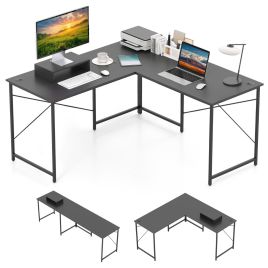 Reversible L-Shaped Desk with Power Strip-Grey