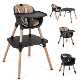 Baby High Chair - convertible Baby High Chair with 2-Position Removable Tray-Black