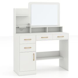 Vanity Desk with Mirror Dressing Table with Charging Station-White