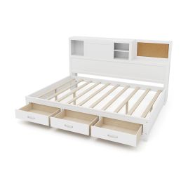 Double Bed - OCOEE 4ft6 Day Bed with 3 Storage Drawers White