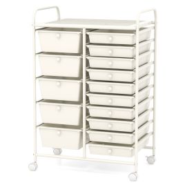 LOMYXO 15 Drawer Rolling Storage Cart with 4 Wheels for Beauty Salon-White