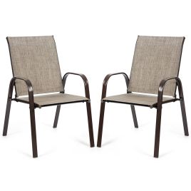 Garden Chair - 2 Piece Patio Outdoor Camping Chairs Set with Breathable Fabric-Grey