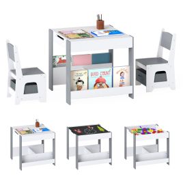 DRAVWYN Kids Table and Chairs Set Toddler Wooden Activity Desk-Grey
