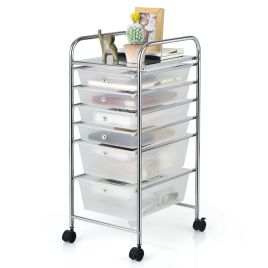 Storage Trolley - 6 Drawers Storage Trolley with 4 Wheels for Makeup Beauty Salon-Transparent