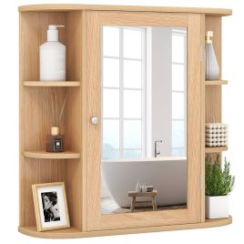 3-Tier Mirrored Wall Mounted Bathroom Cabinet-Natural