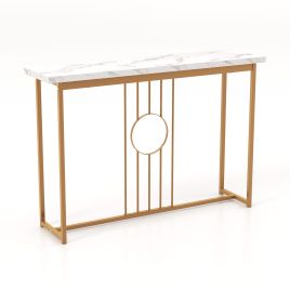 Console Table - 120cm Modern Faux Marble Top Console Table with Heavy-duty Metal Frame-White