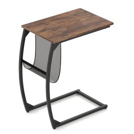 Side Table - C-Shaped Compact Sofa Side Snack Table for Small Space Living Room-Brown