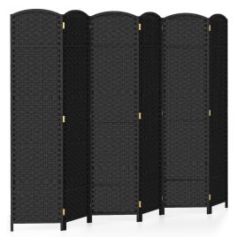 Room Divider - 6-Panel Room Divider Folding Privacy Screen with Hand-woven Texture-Black