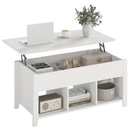 ELMCRESTOR Rising Center Coffee Table with Lift Top Hidden Compartment-Off White