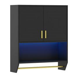 LUMOR Wall Cabinet Over Toilet with LED Lights-Black