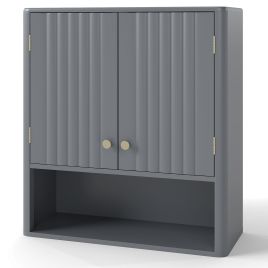 GLENSHIRE Fluted Bathroom Wall Cabinet Modern Double Door Medicine Cabinet-Grey
