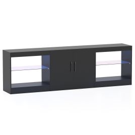 3-in-1 Entertainment Center with Adjustable Glass Shelves-Black