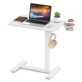 XOLU Height Adjustable Overbed Bedside Table with Cup Holder and Headphone Hook-White