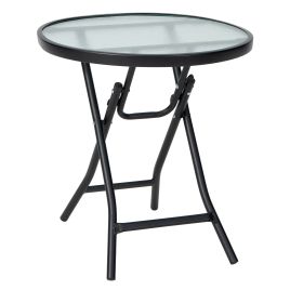 Garden Table - Folding Garden Side Table with Tempered Glass for Balcony Backyard