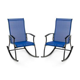 Garden Chair - 2 Pieces Outdoor Rocking Chairs with Breathable Backrest-Navy