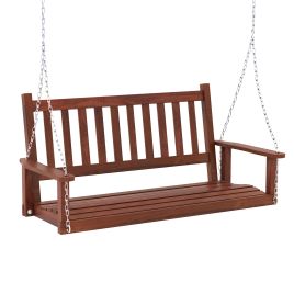 2 Person Wooden Outdoor Porch Swing with 500 lbs Weight Capacity - Brown