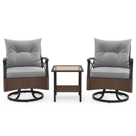 Patio Set - 3 Piece Patio Swivel Rocker Set with 2Tier Coffee Table - Grey
