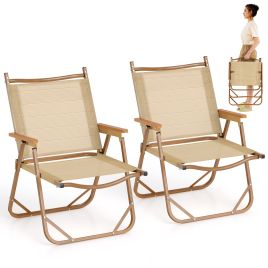 Set of 2 Folding Camp Chairs Lightweight with Aluminum Frame-Beige