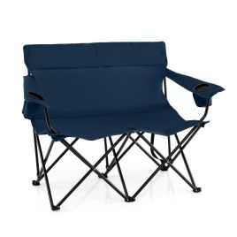 URRIIN Double Camping Chair with Cup Holders and Carrying Bag-Blue