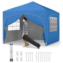 300 x 300 cm Pop up Canopy Tent with 4 Removable Sidewall and Wheeled Bag-Blue