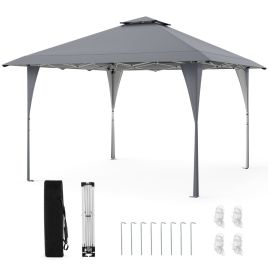AONOV 395 x 395 cm Pop up Canopy Tent with Vented Top and 8 Drainage Holes-Grey