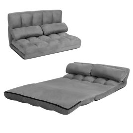 Floor Sofa Bed - 2 in 1 Folding Lazy Sofa Bed with 6 Adjustable Seat Positions and 2 Pillows-Grey