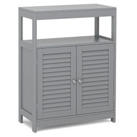 Bathroom Cabinet - Bathroom Floor Cabinet with Double Shutter Door and Adjustable Shelf-Grey
