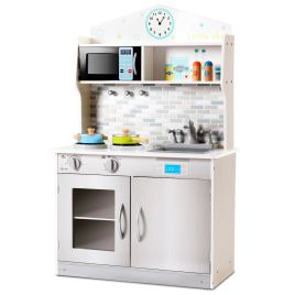 Kids Kitchen Toy - Wooden Play Kitchen with Utensil Set